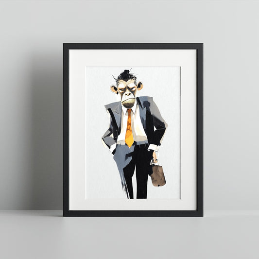 Business Monkey Illustration Wall Art Picture Decor