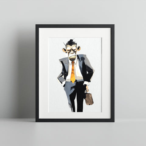 Business Monkey Illustration Wall Art Picture Decor