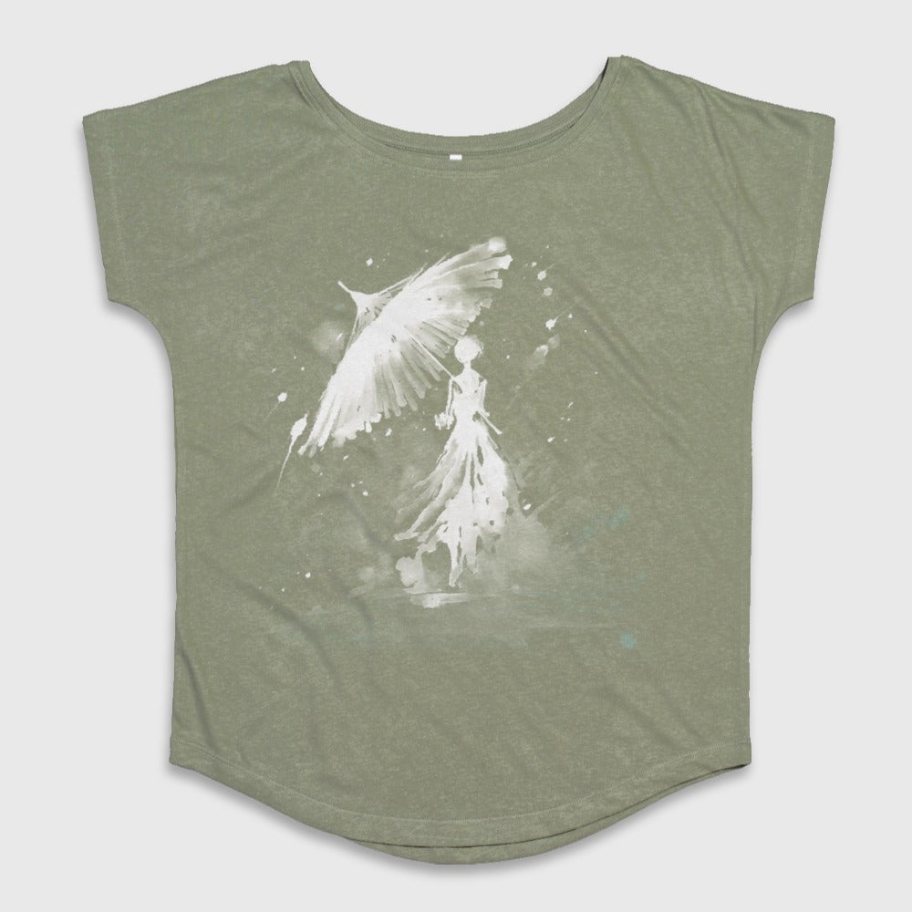 Artistic Flying Bird and Woman Design T-Shirt
