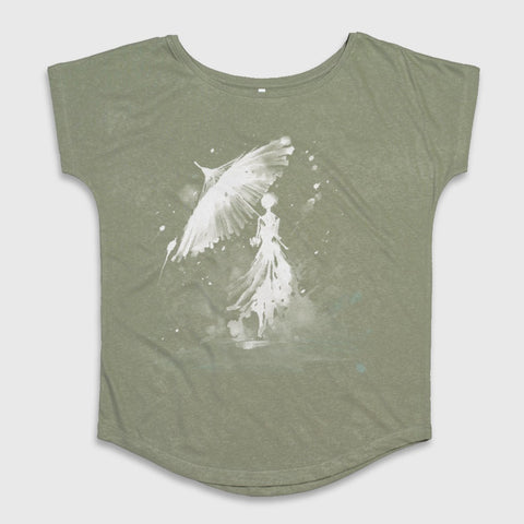 Artistic Flying Bird and Woman Design T-Shirt