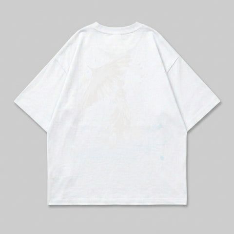 Subtle light bird image back print short sleeve T-shirt product type