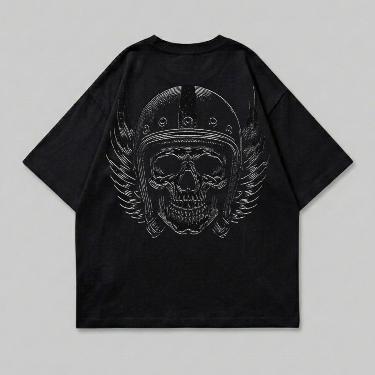 Black Skull Winged Helmet Graphic Oversized T-shirt product type