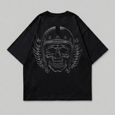 Black Skull Winged Helmet Graphic Oversized T-shirt product type