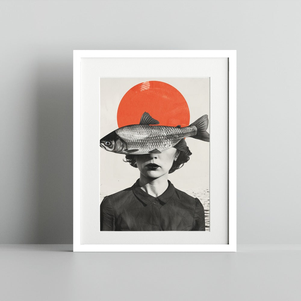 Surreal Art Print with Fish and Woman Wall Art