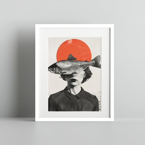 Surreal Art Print with Fish and Woman Wall Art