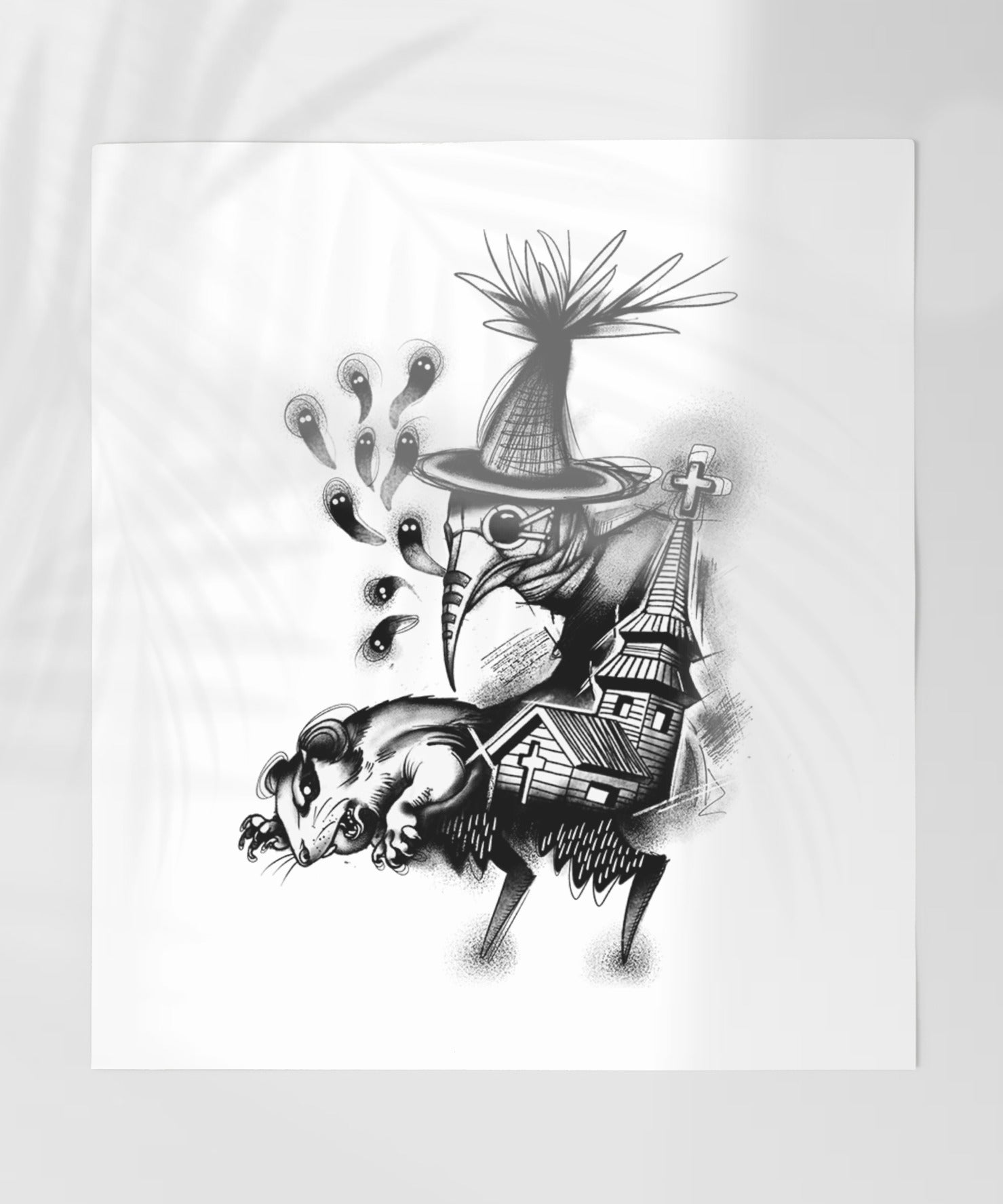 Plague Doctor With Rat And Church Gothic Print