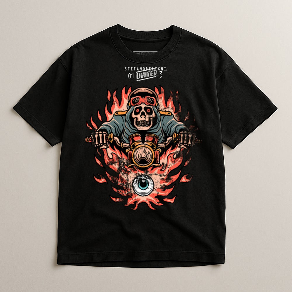 Engaging Skull Motif with Flames Graphic Shirt