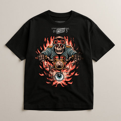 Engaging Skull Motif with Flames Graphic Shirt