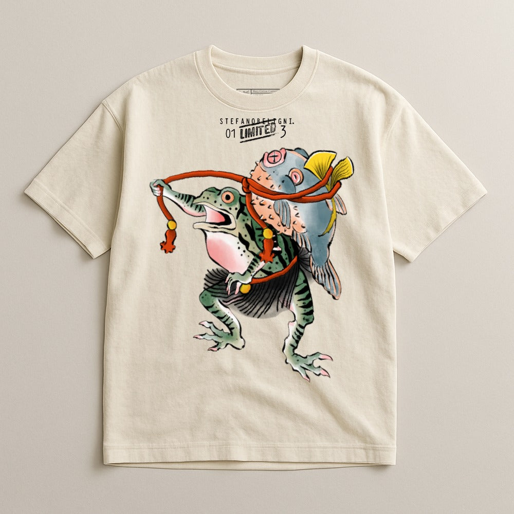 Colorful Frog and Fish Graphic T-shirt