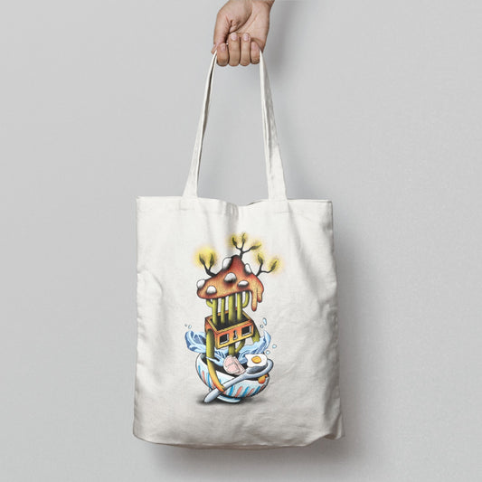 Colorful Mushroom and Fish Tote Bag Unique Design