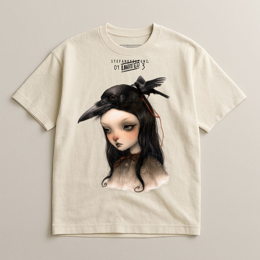 Art of Raven and Girl Graphic on Short-Sleeve Tee