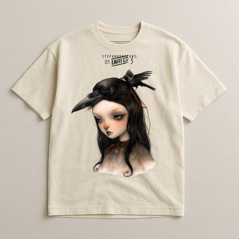 Art of Raven and Girl Graphic on Short-Sleeve Tee