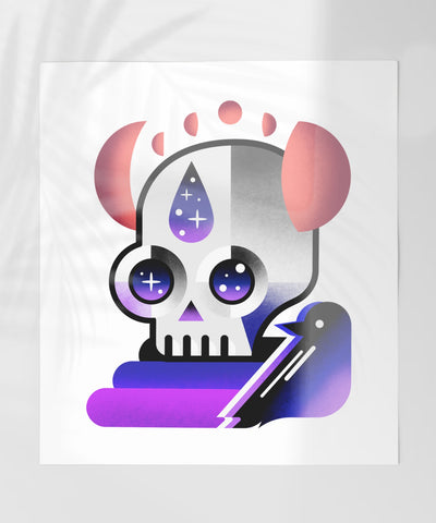 Abstract Skull and Bird with Colorful Shades Poster