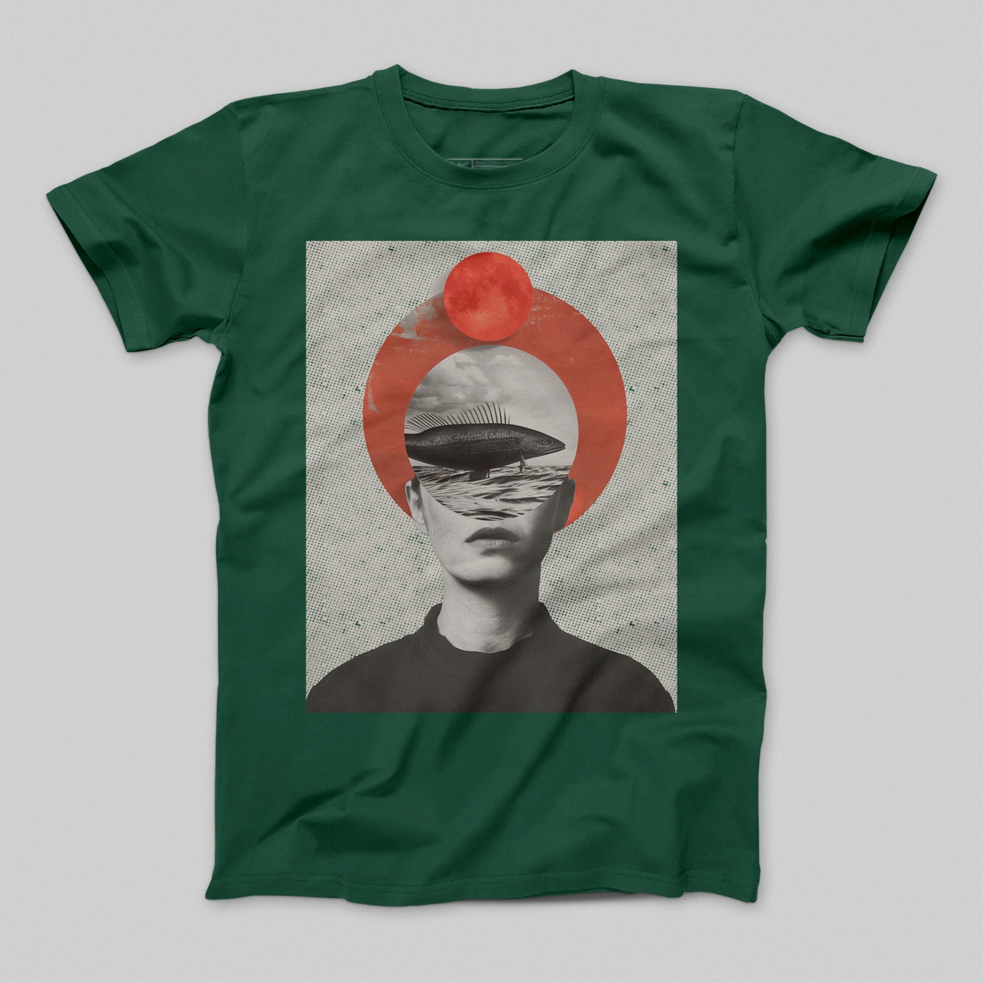 Surreal Graphic with Fish and Red Sun T-Shirt
