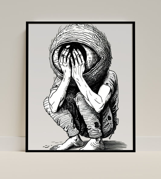 Surreal Illustration of Person with Eye Head Poster