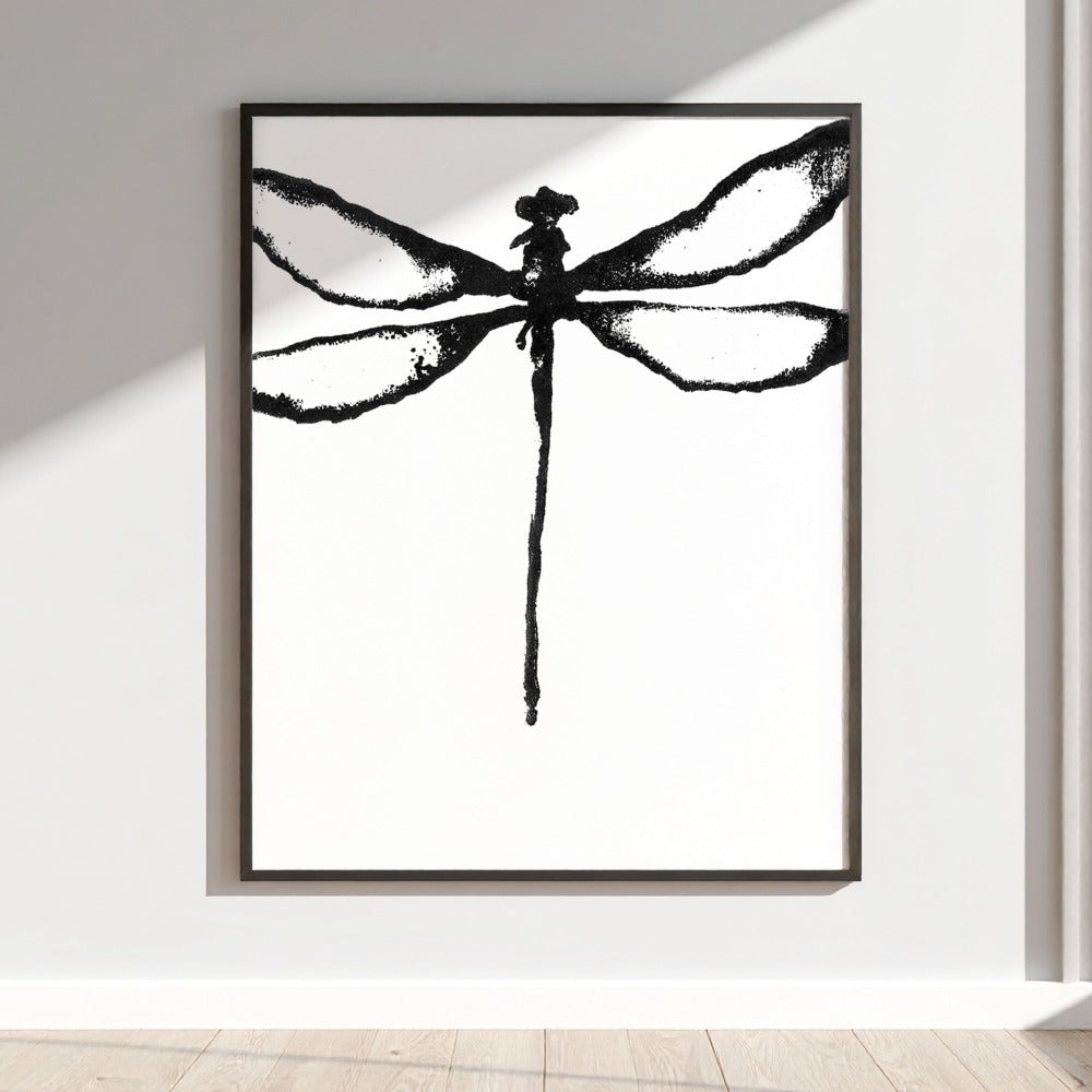 Dragonfly Ink Drawing Minimalist Framed Wall Art Decor