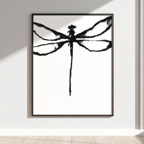 Dragonfly Ink Drawing Minimalist Framed Wall Art Decor