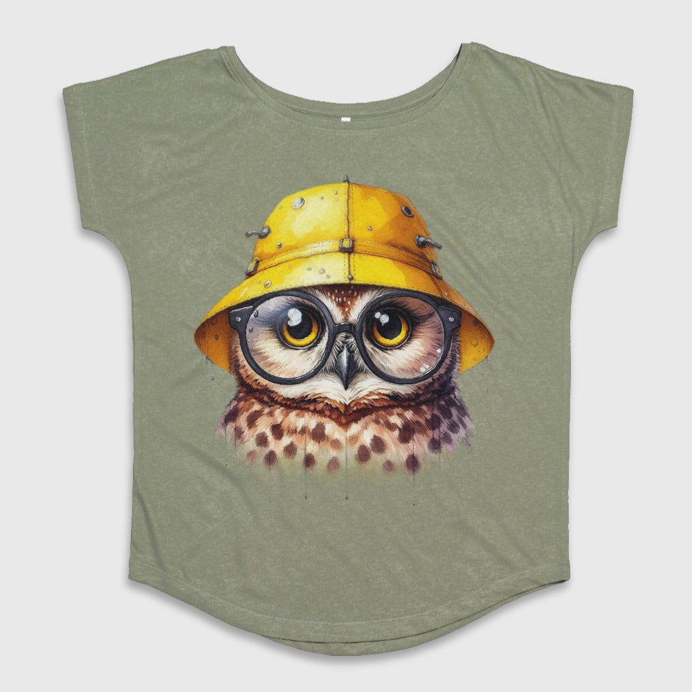 Cute Owl Wearing Yellow Hat Illustration Shirt