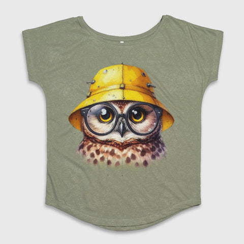 Cute Owl Wearing Yellow Hat Illustration Shirt