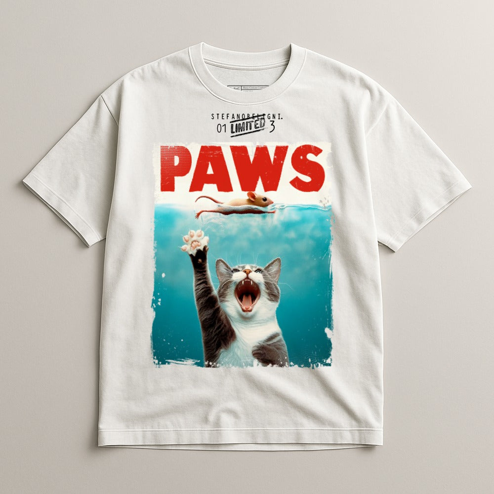 Funny Cat Paws Graphic Design White T-Shirt