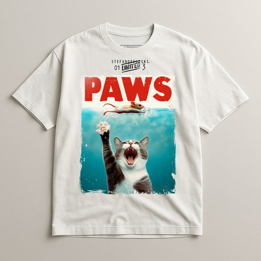 Funny Cat Paws Graphic Design White T-Shirt