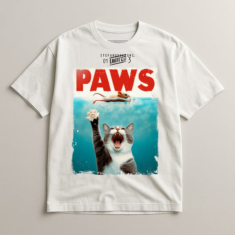 Funny Cat Paws Graphic Design White T-Shirt
