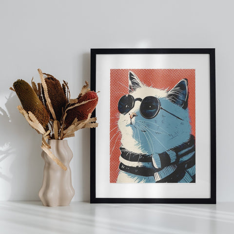 Cool Cat with Sunglasses Art Print Wall Decor