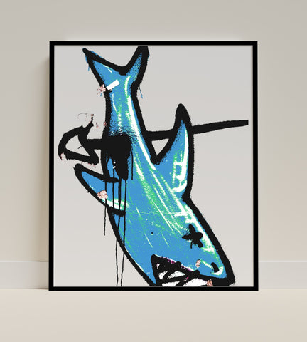 Vibrant Shark Graffiti Art Print for Urban Home Decor