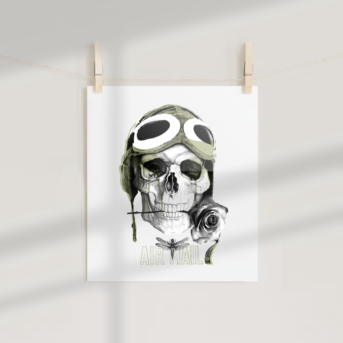 Skull with Goggles Skull with Rose and Air Mail Art Poster