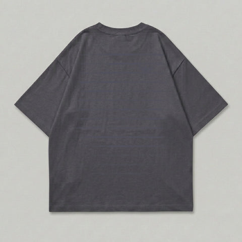 Dark grey t-shirt, back view, showing horizontal ribbed texture.