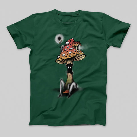 Whimsical Mushroom House Graphic T-Shirt Fun Design Tee