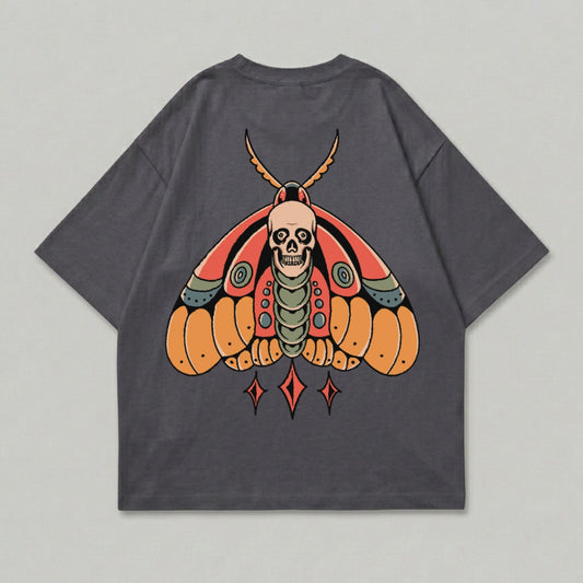 Colorful Skull Moth Wing Design Shirt Dark Gray product type