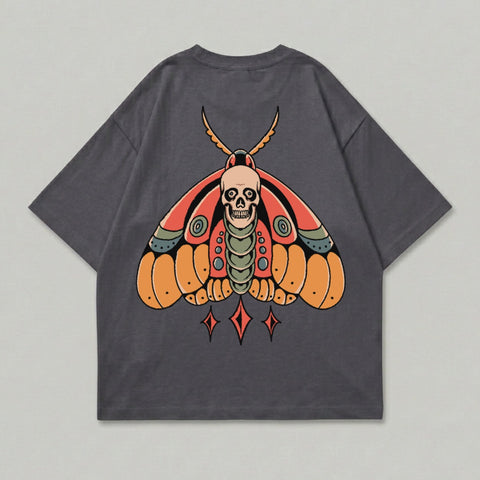Colorful Skull Moth Wing Design Shirt Dark Gray product type