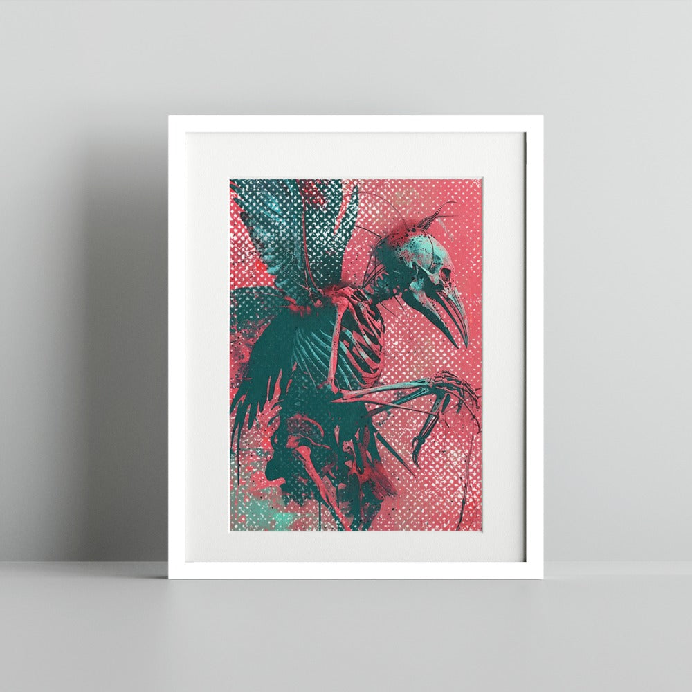 Colorful Skeleton Bird Art Print for Home Decor