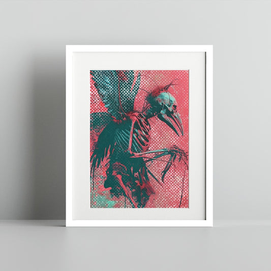 Colorful Skeleton Bird Art Print for Home Decor