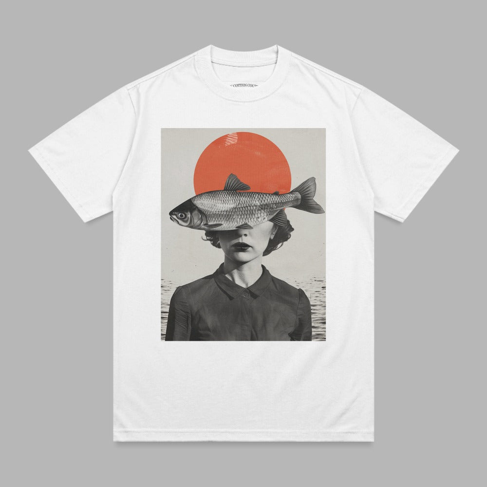 Fish Face Woman Red Sun Surreal Artistic product type