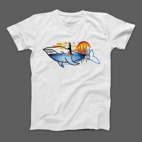 Abstract Whale Lighthouse Sunset Graphic T-Shirt
