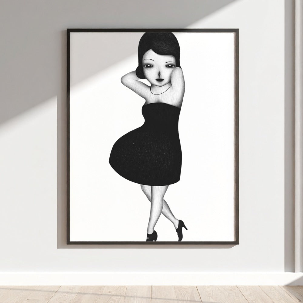 Elegant Black Dress Illustration Wall Art Decor Print