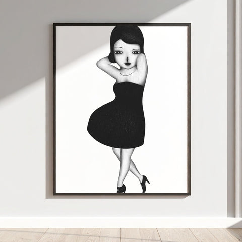 Elegant Black Dress Illustration Wall Art Decor Print