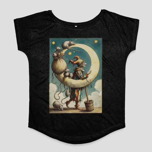 Whimsical Clown and Mice on Moon Illustration Shirt
