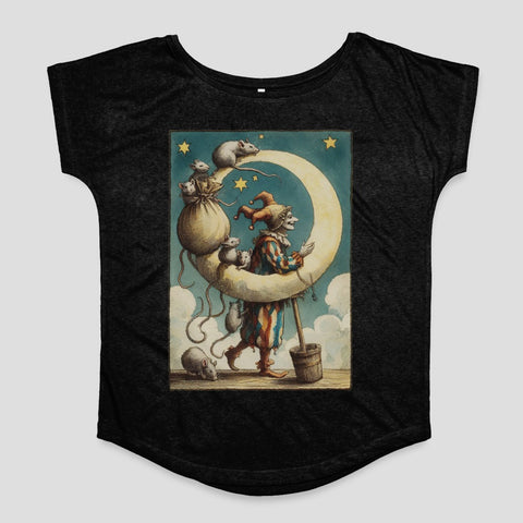 Whimsical Clown and Mice on Moon Illustration Shirt