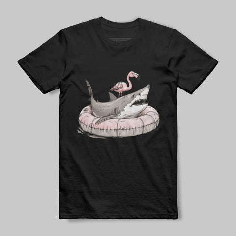 Cool Shark and Flamingo Graphic Tee Shirt