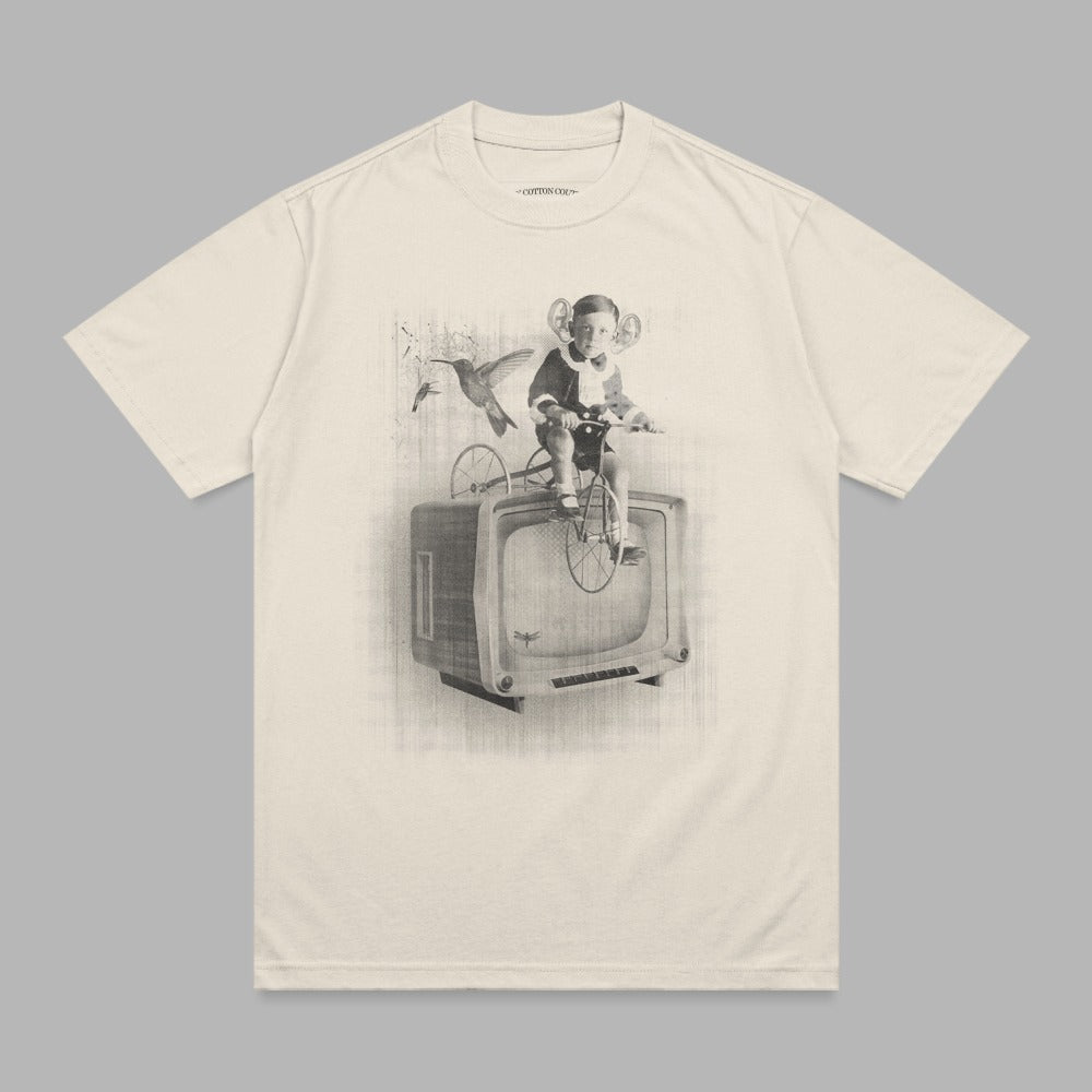 Child Rides Bicycle Television Hummingbird Surreal product type