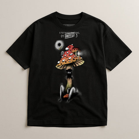 Unique Graphic Tee Featuring Intriguing Mushroom Art