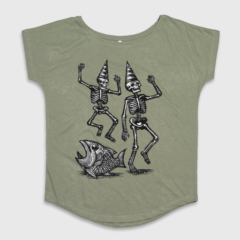 Dancing Skeletons with Fish Graphic Short Sleeve Shirt