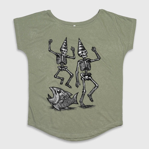 Dancing Skeletons with Fish Graphic Short Sleeve Shirt