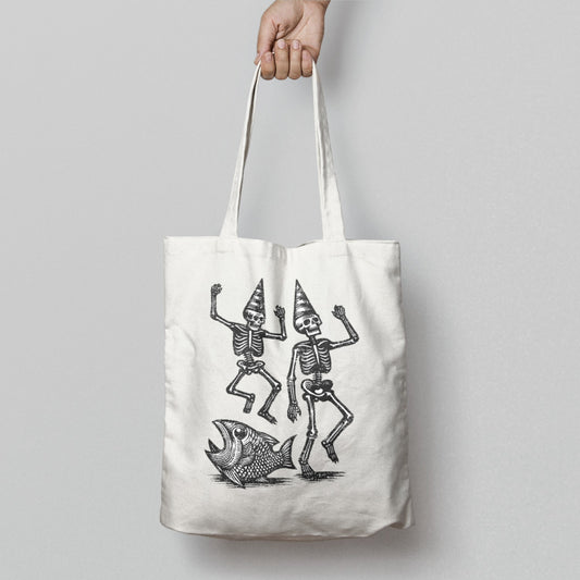Dancing Skeletons with Fish Party Tote Bag Product