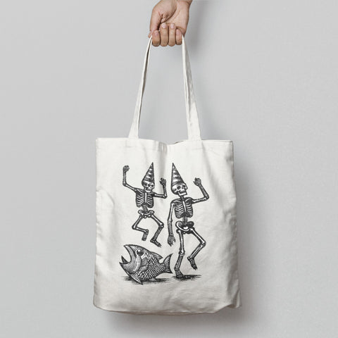 Dancing Skeletons with Fish Party Tote Bag Product