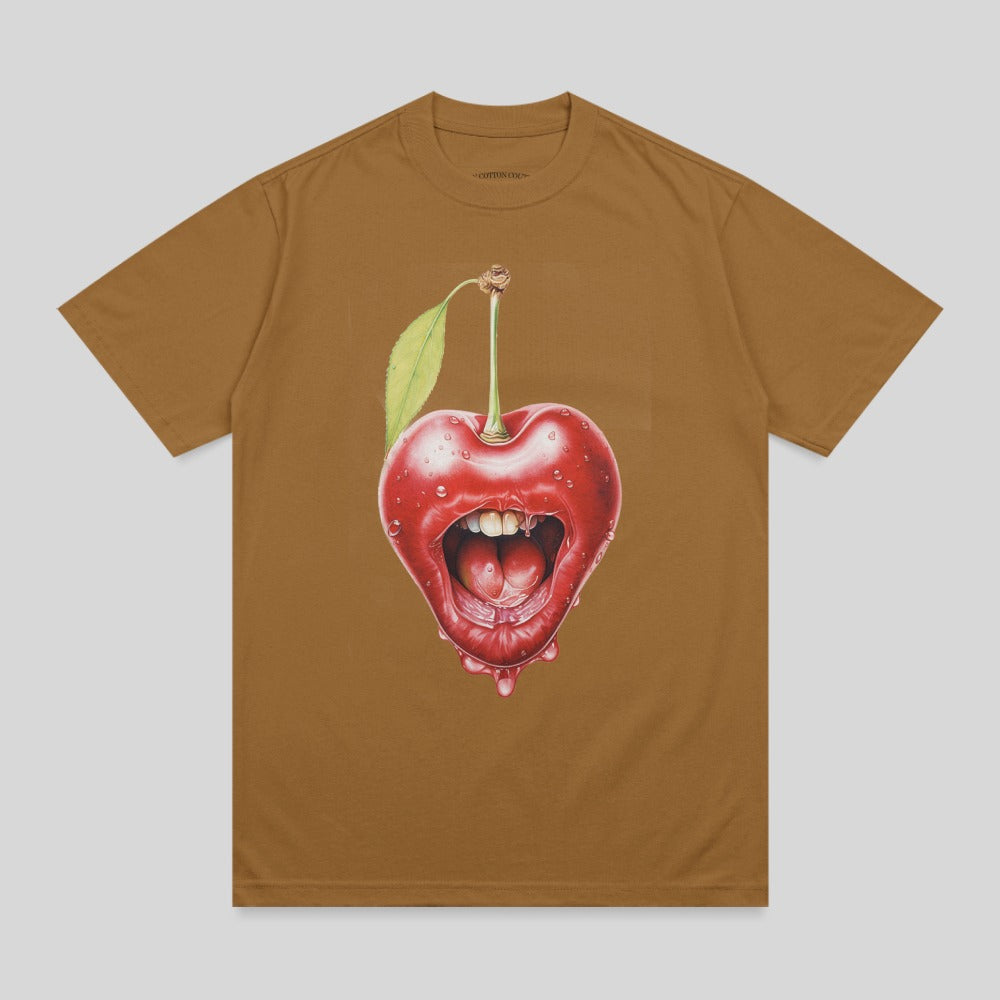 Brown Red Dripping Cherry Mouth T-shirt product type