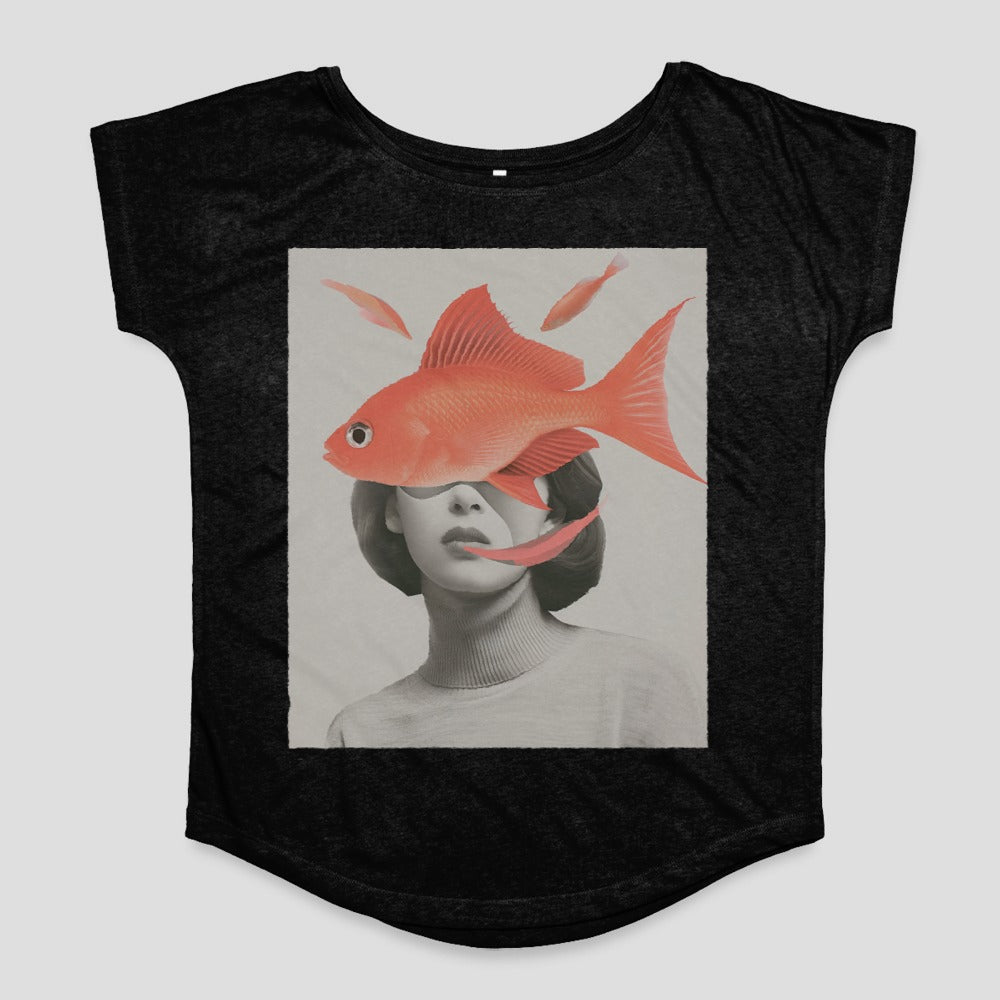 Unique Graphic Tee With Surreal Fish And Portrait Design